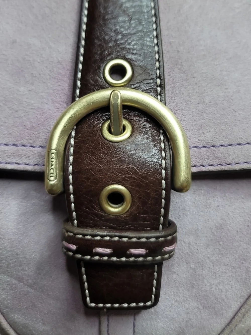 COACH VTG Lilac Soho Suede Flap Crossbody Bag with Brown Leather Trim 2004